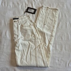 PrettyLittleThing women's size 4 off white split front jeans, NWT